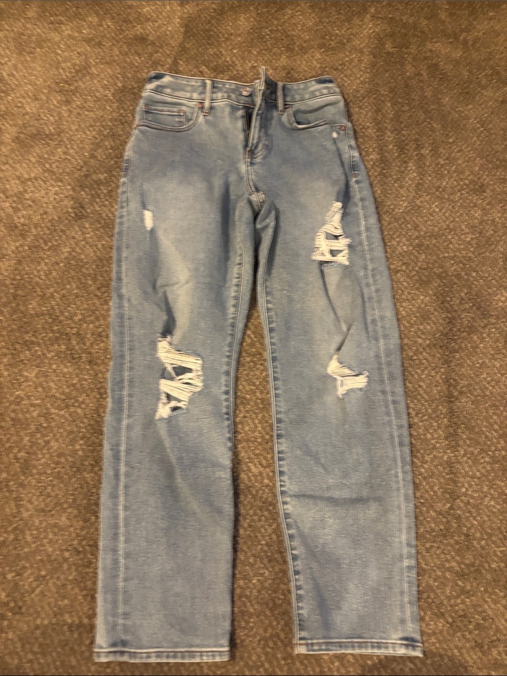 Express Light Blue Distressed Straight Leg Jeans - Women